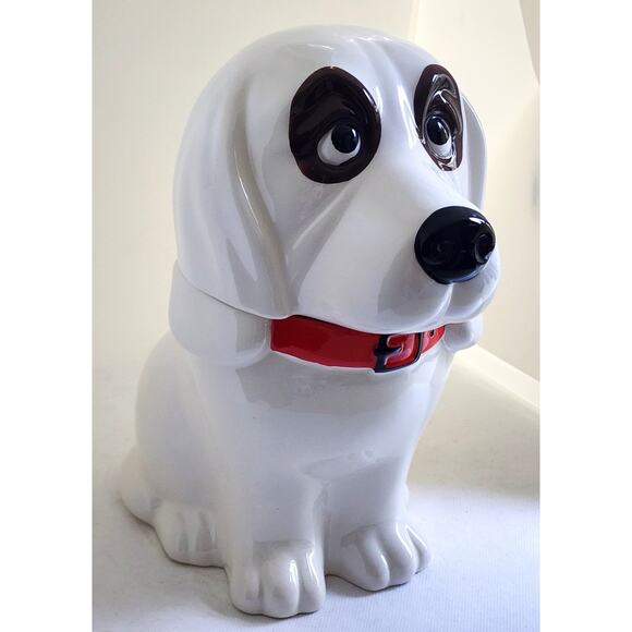 COOKIE/TREAT JAR/Basset Hound-White-Red Collar (Not Pioneer Woman)-10" Tall - Picture 2 of 16